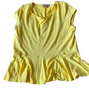 Vince Camuto Wm’s Sz Lrg Peplum Raw Hem Cap Sleeve Yellow Shirt Top